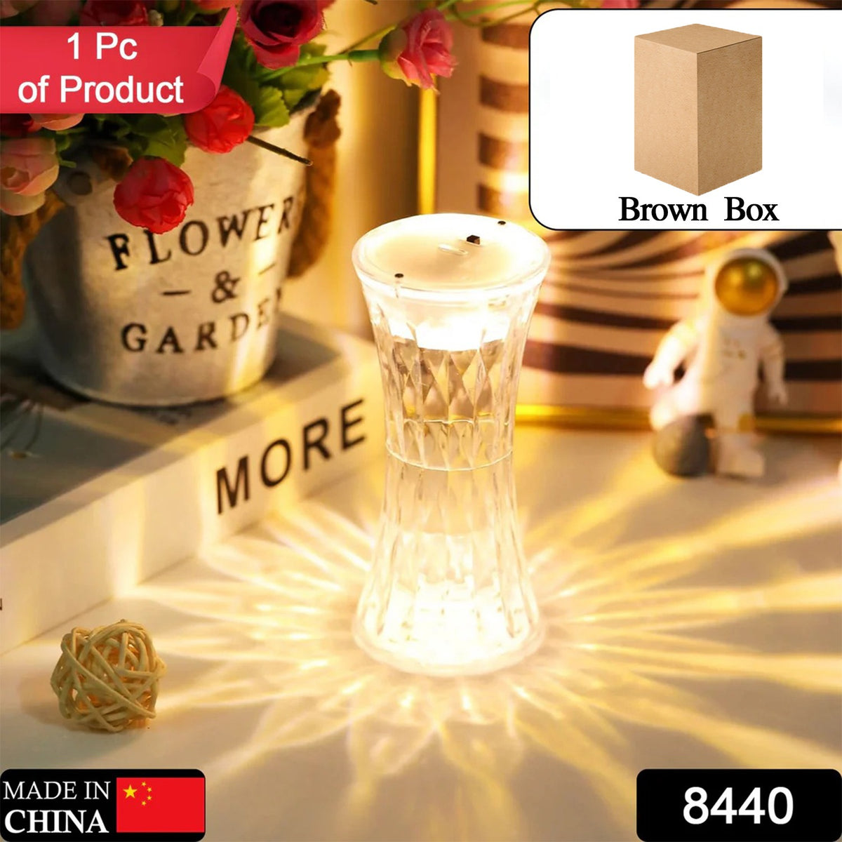 8440 Crystal Lamp Universal Night Light Soft Lighting Eye Protection For Nursery Study Bedroom Transparent Crystal Table Soft Lighting Multipurpose For Hotel For Office For Childrens Room (12pc Moq)