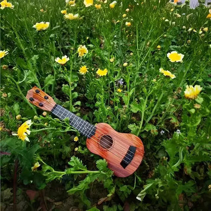 Mini Wooden Finish Plastic Guitar Music Instrument with 4 strings Clear sound